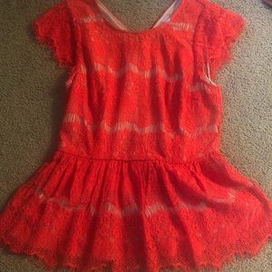 Red with nude underlay top